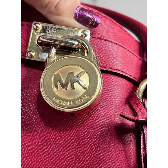 Michael Kors lipstick red and gold oversized purse - Picture 3 of 10
